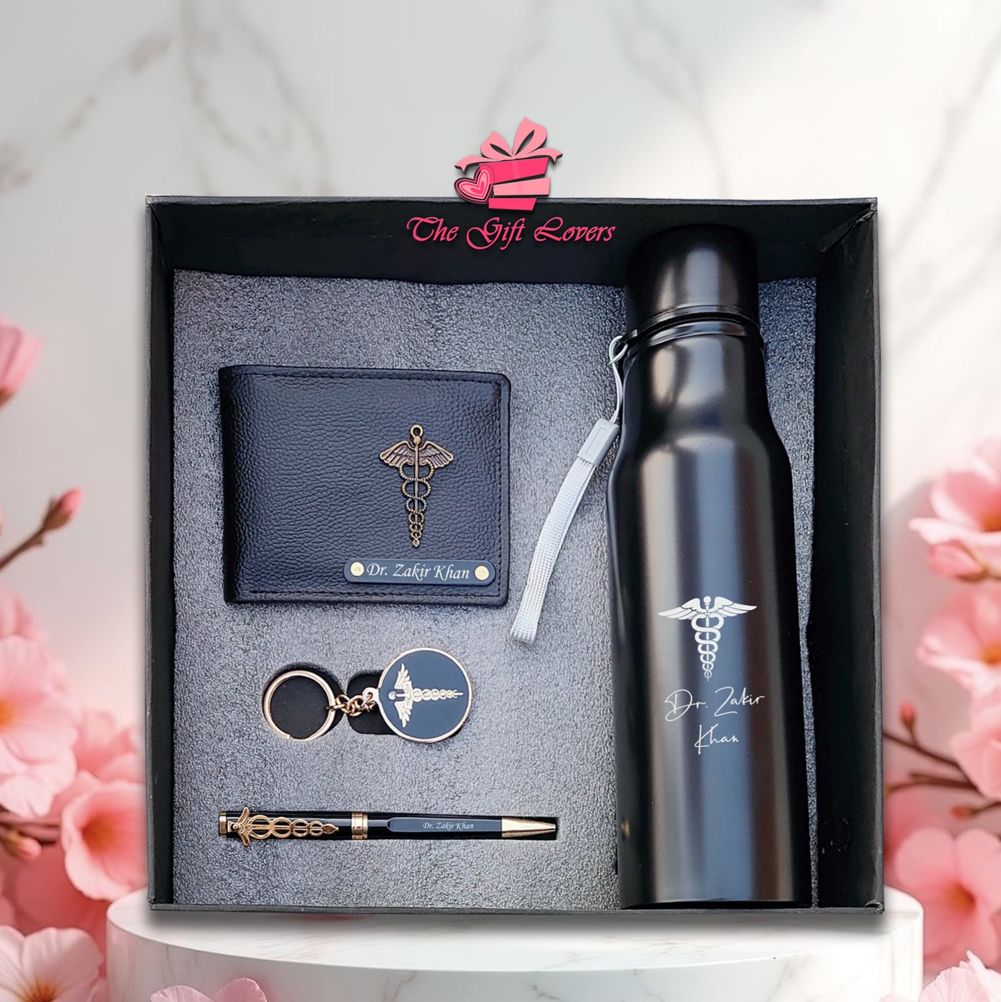Personalized Gift Set with Wallet, Bottle, Pen & Keychain