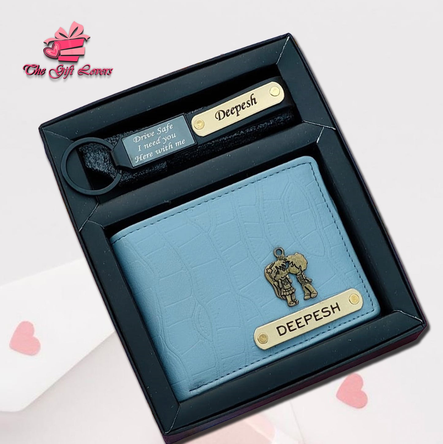 Personalized Wallet with Engraved Keychain Gift Set