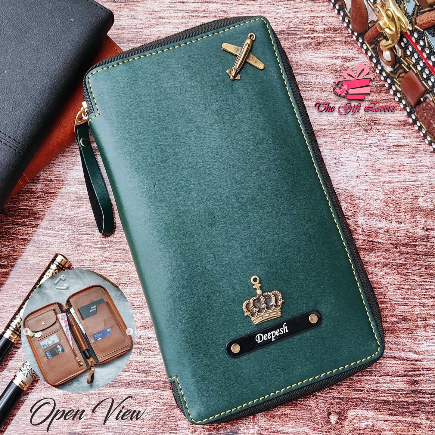 Personalized Leather Travel Wallet Organizer