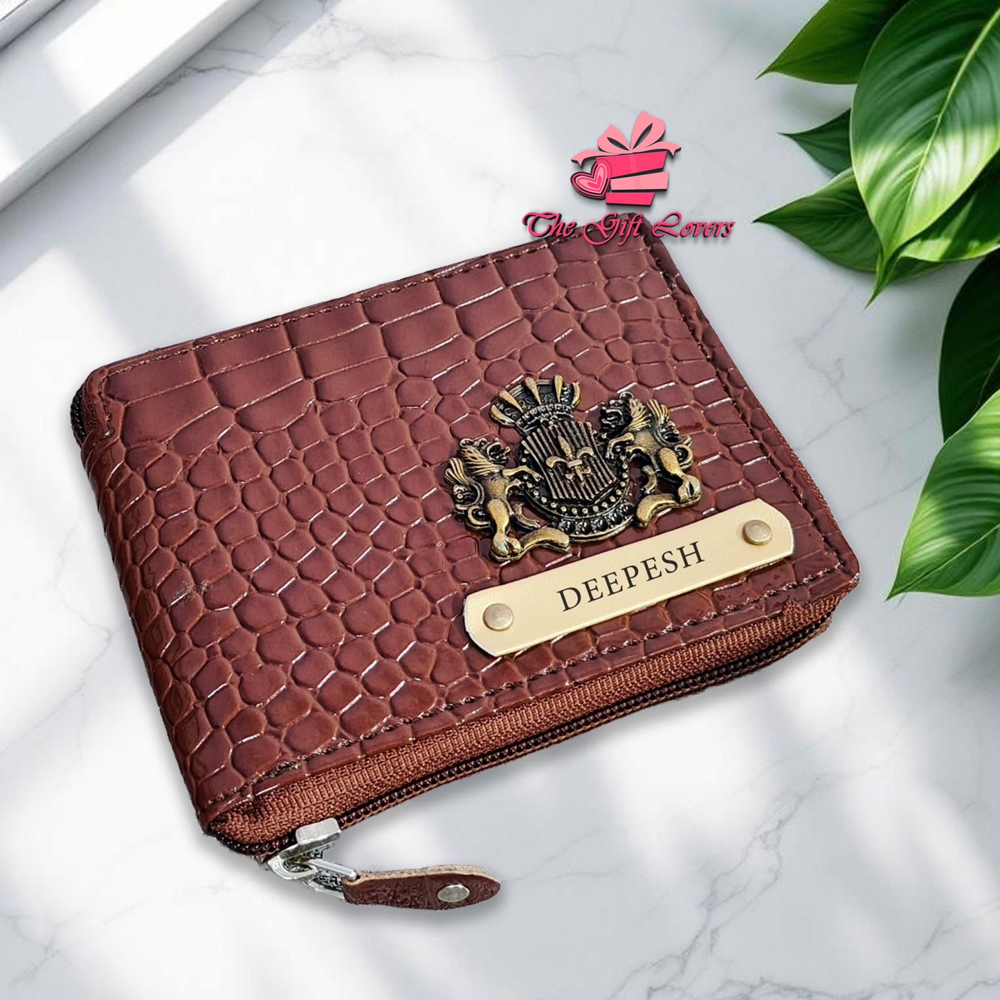 Personalized Glossy Croc Leather Zip Wallet Unisex Edition