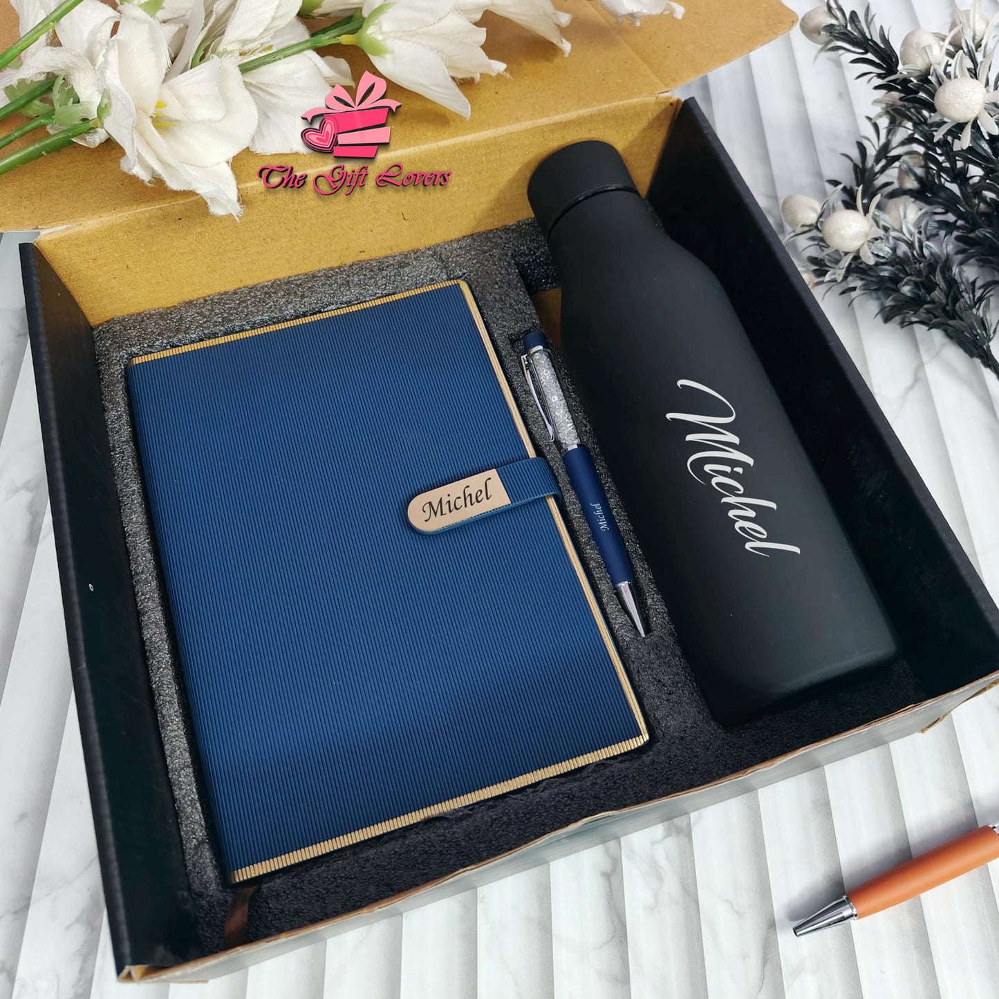 Premium Personalized Gift Set – Bottle, Diary & Pen Combo