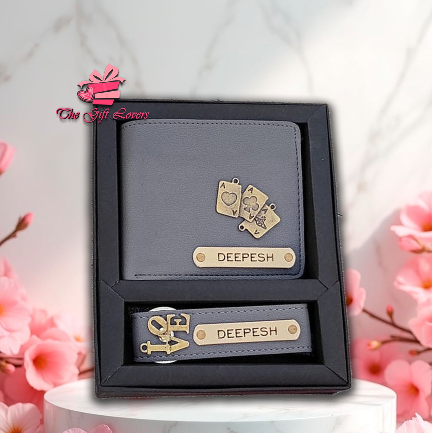Personalized Leather Wallet and Keychain Gift Set