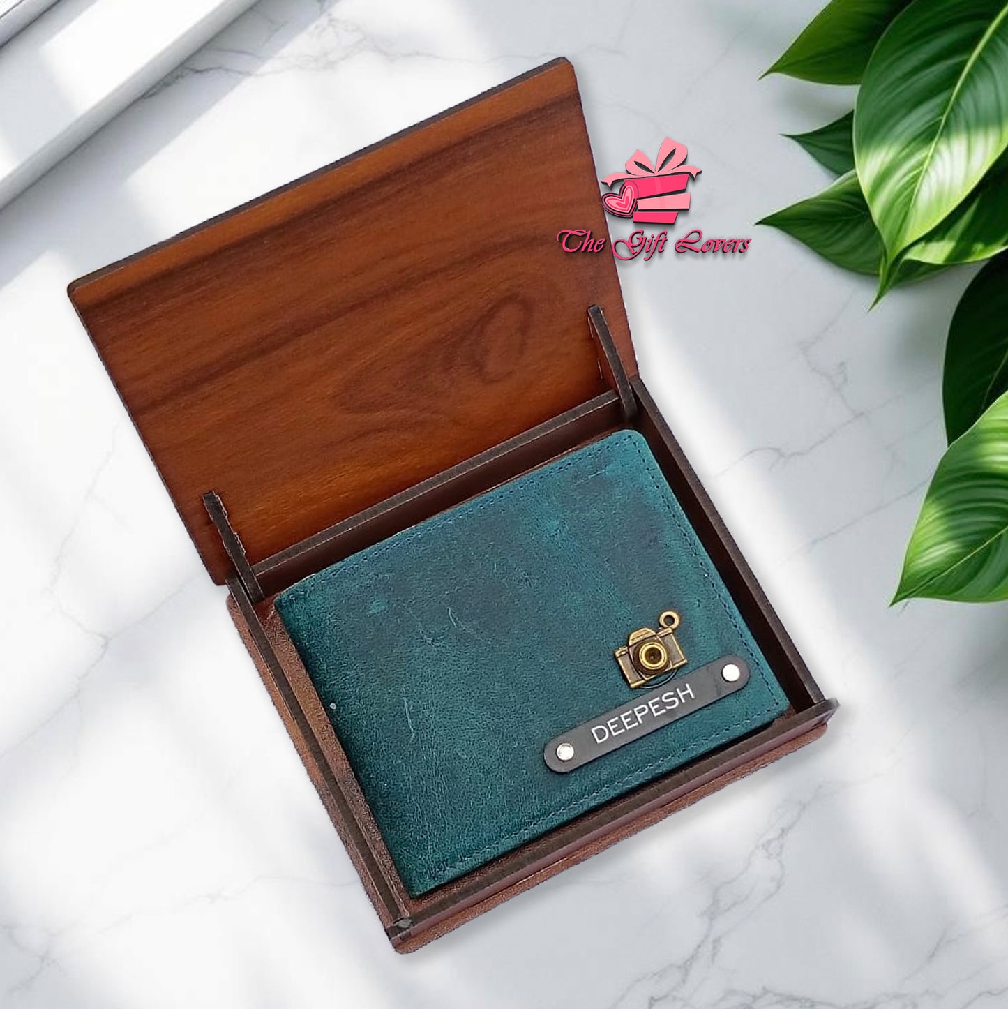 Personalized Cotrise Leather Wallet with Custom Wooden Gift Box