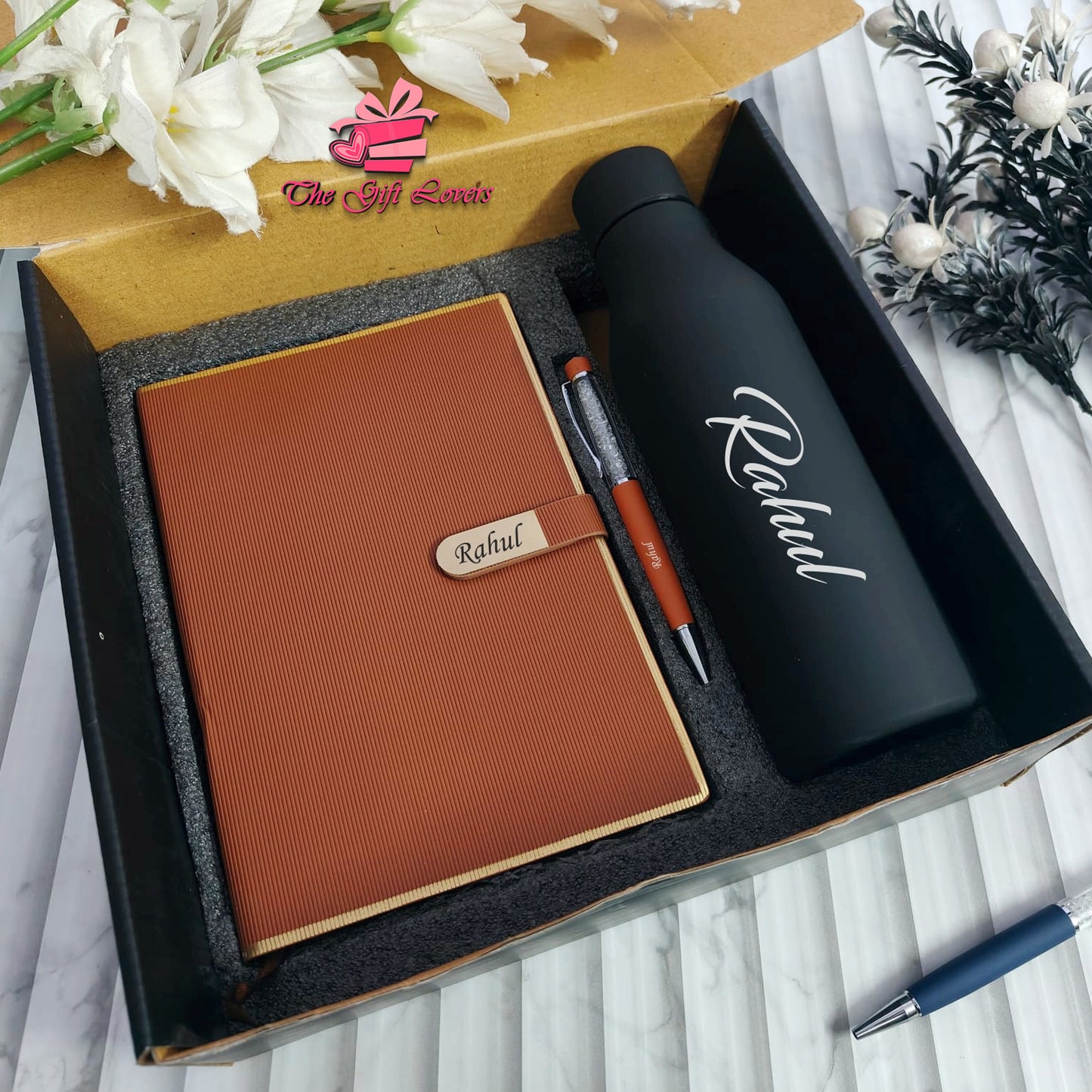 Premium Personalized Gift Set – Bottle, Diary & Pen Combo