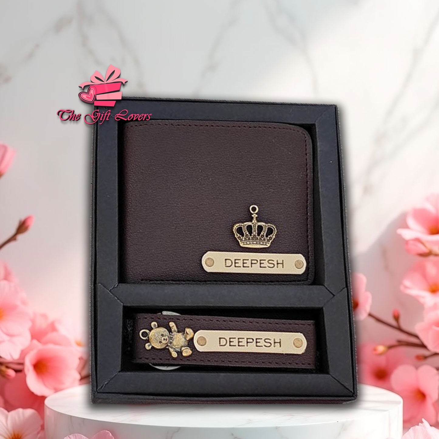 Personalized Leather Wallet and Keychain Gift Set