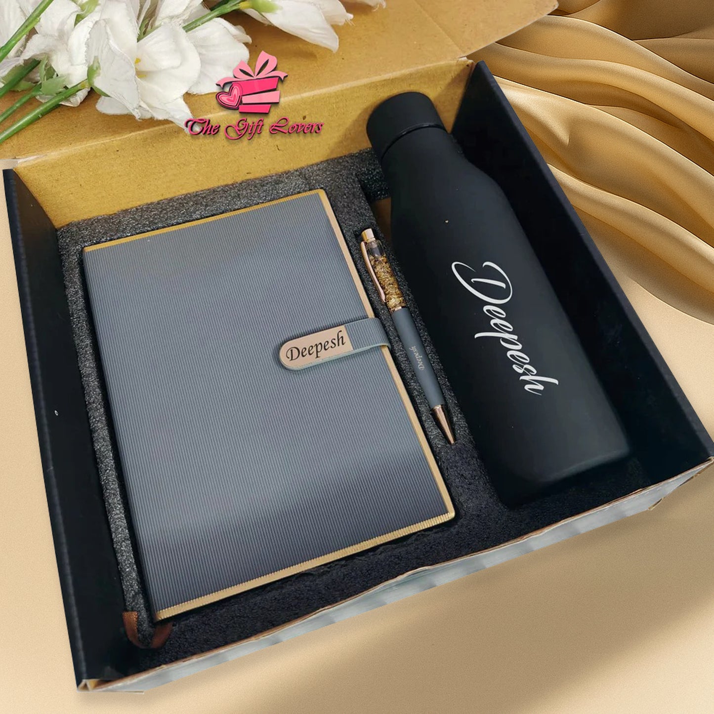Premium Personalized Gift Set – Bottle, Diary & Pen Combo