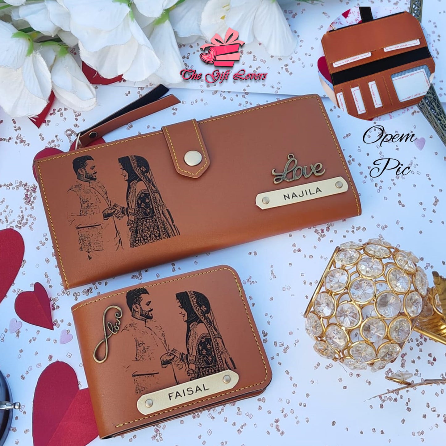 Personalized Couple Wallet Set with Sketch & Name