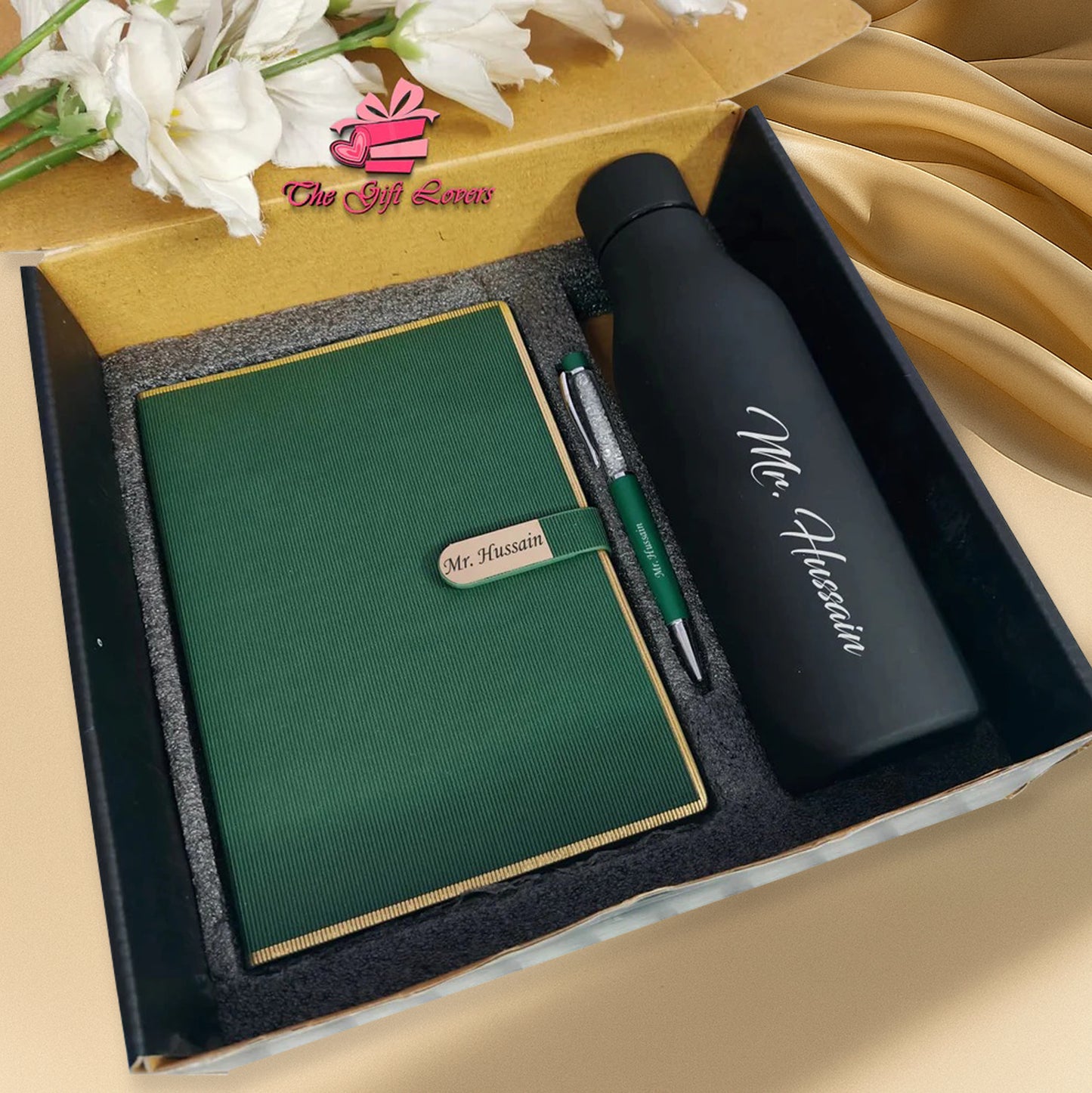 Premium Personalized Gift Set – Bottle, Diary & Pen Combo