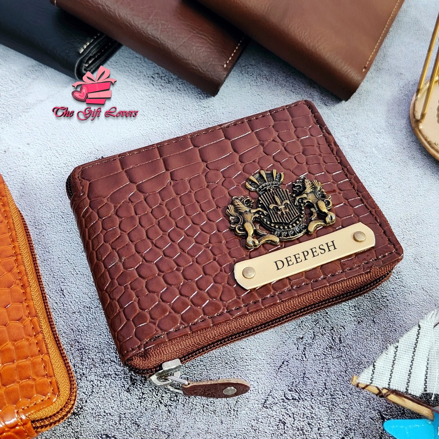 Personalized Glossy Croc Leather Zip Wallet Unisex Edition