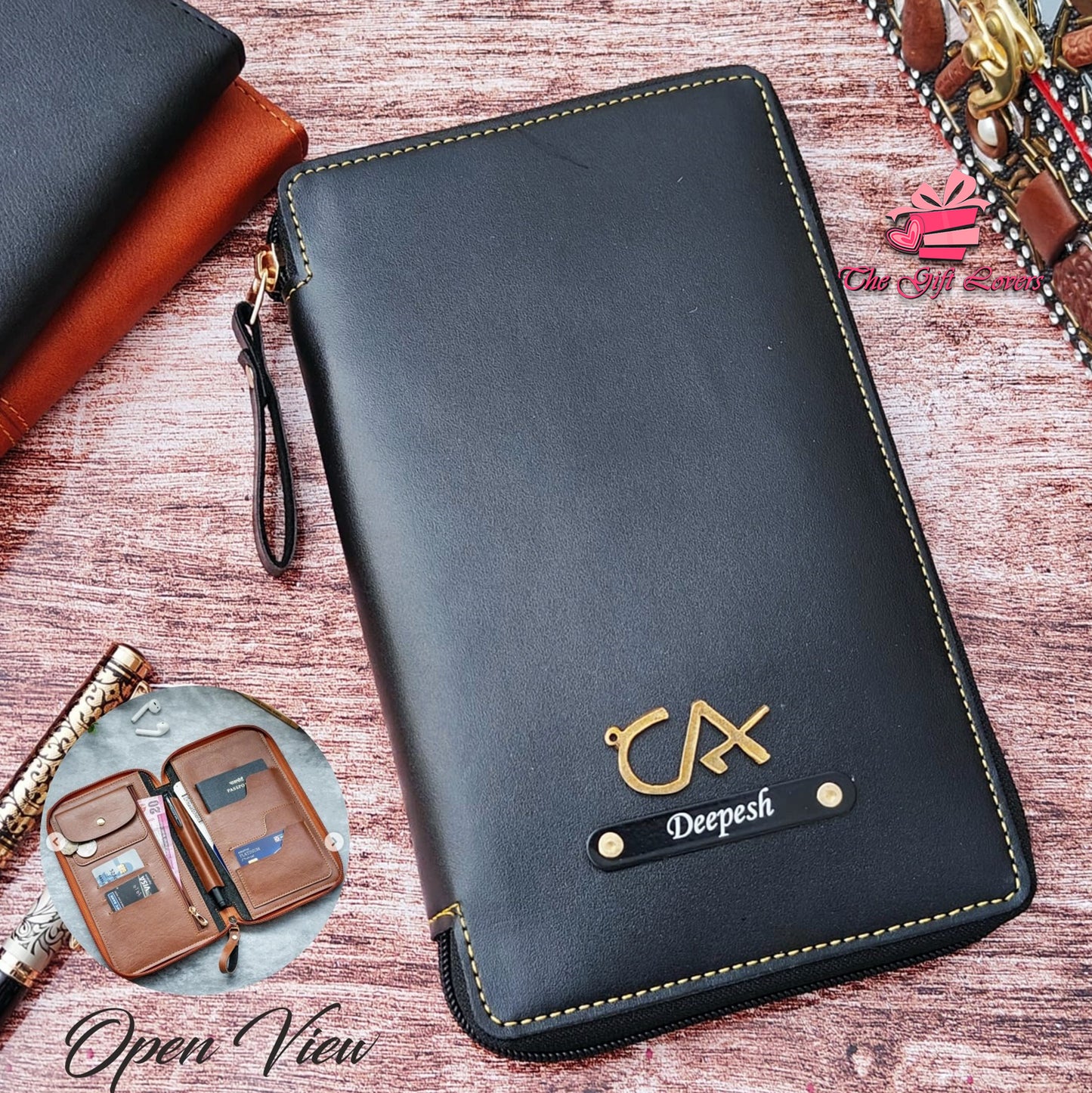 Personalized Leather Travel Wallet Organizer