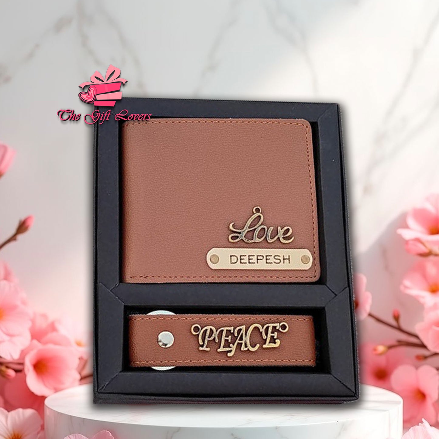 Personalized Leather Wallet and Keychain Gift Set