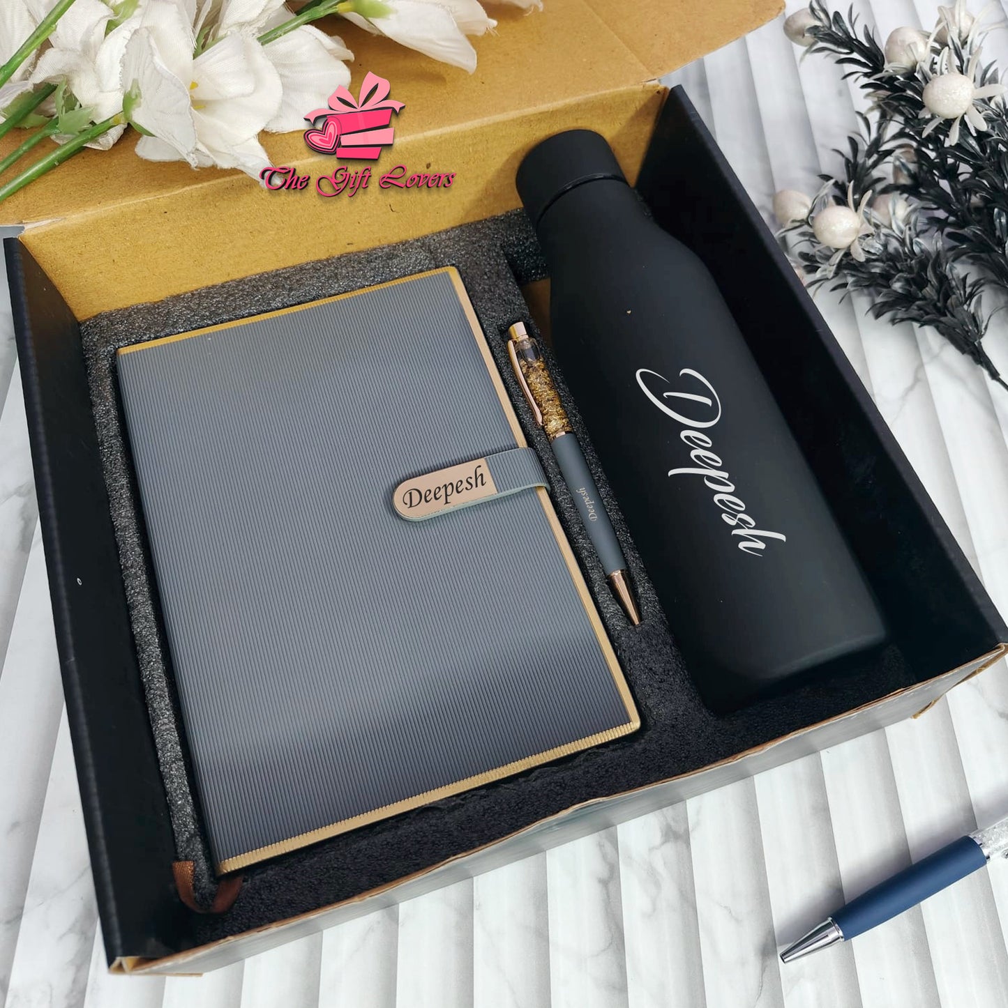 Premium Personalized Gift Set – Bottle, Diary & Pen Combo