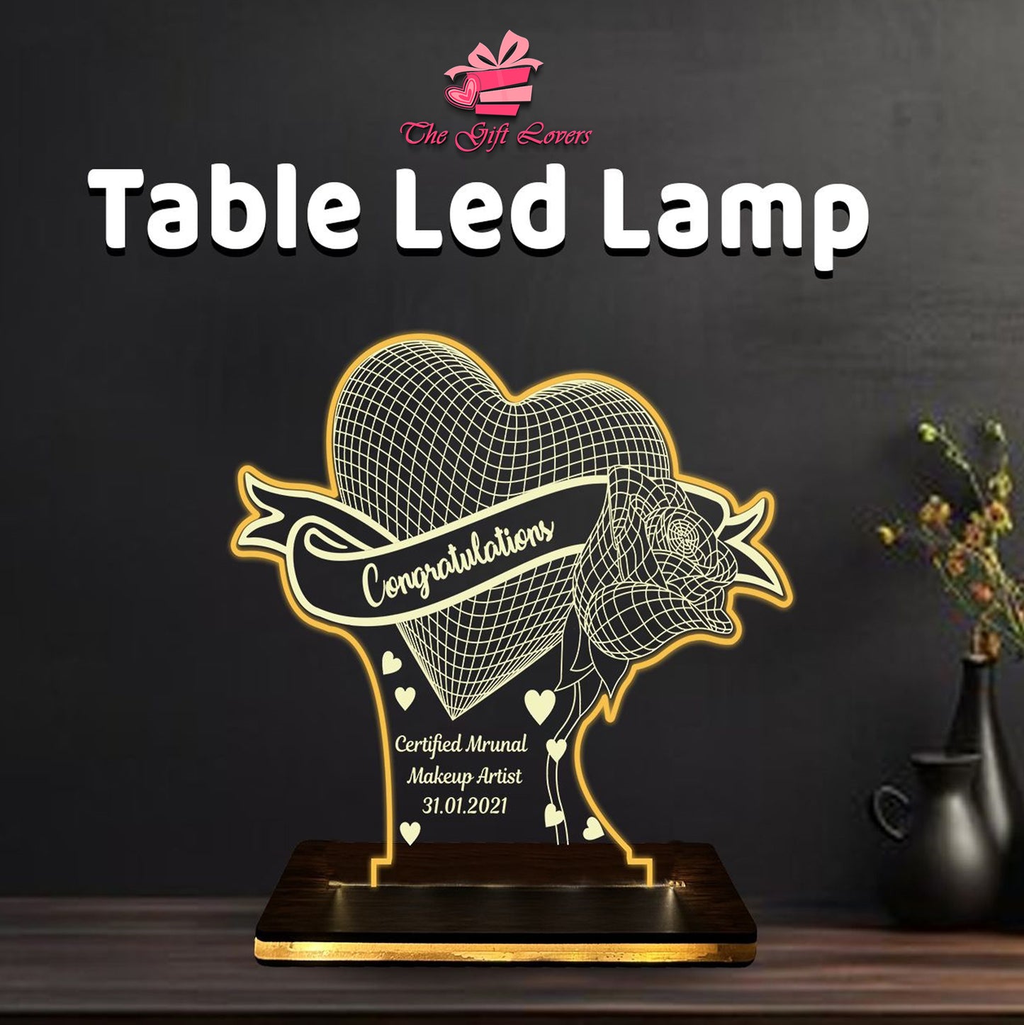 Warm LED Light with Elegant Wooden Base