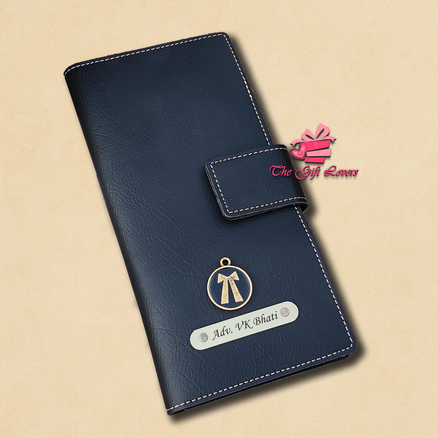 Personalized Leather Travel Wallet with Name Tag & Charms