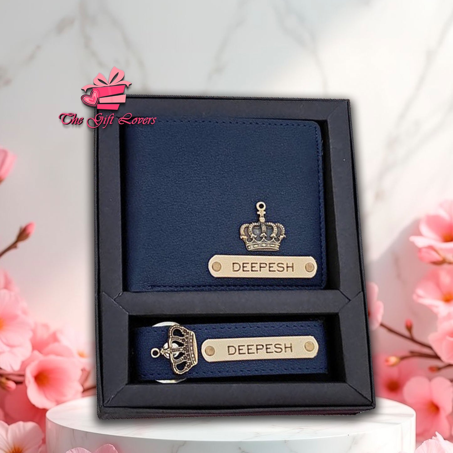 Personalized Leather Wallet and Keychain Gift Set