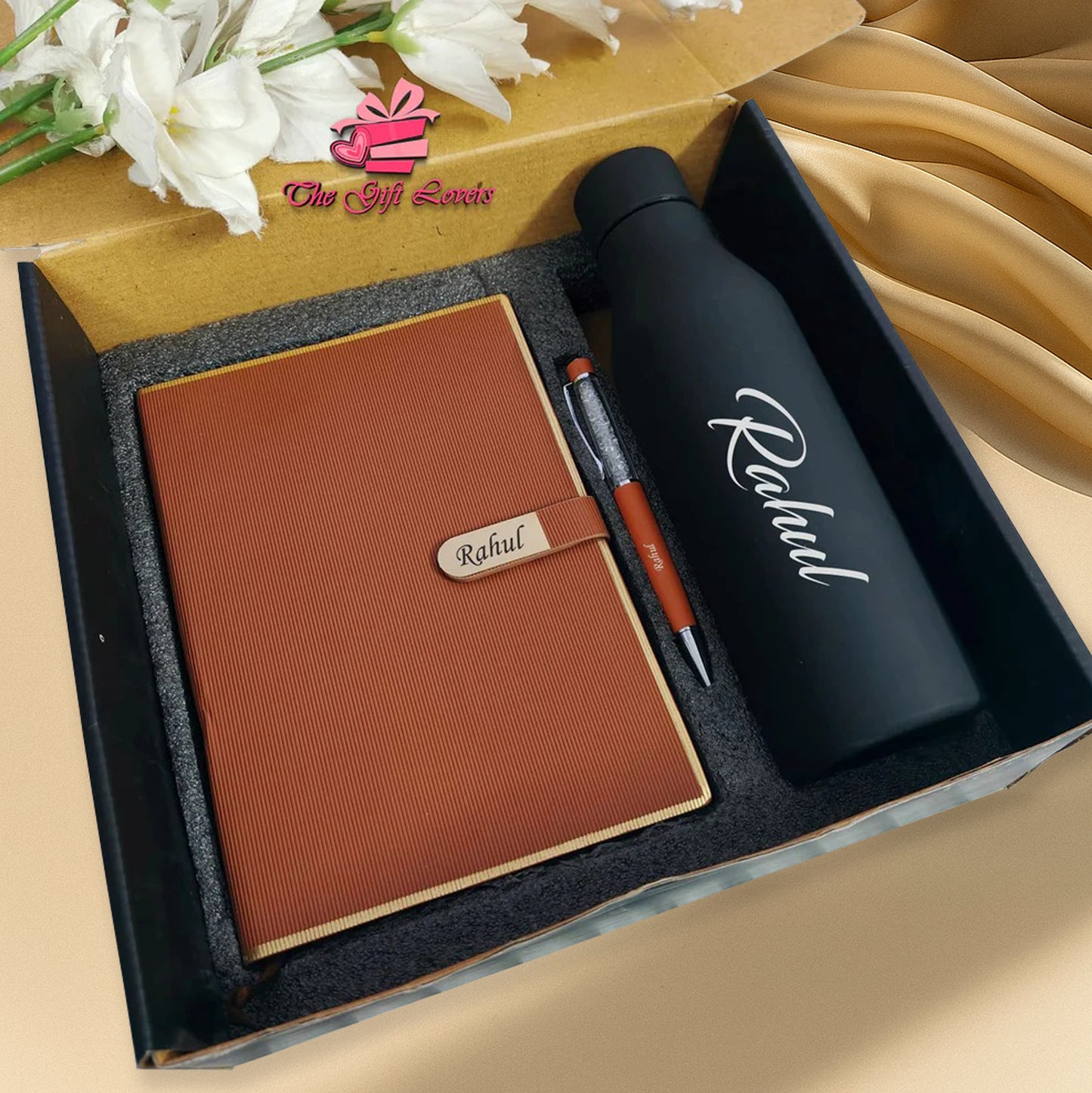 Premium Personalized Gift Set – Bottle, Diary & Pen Combo