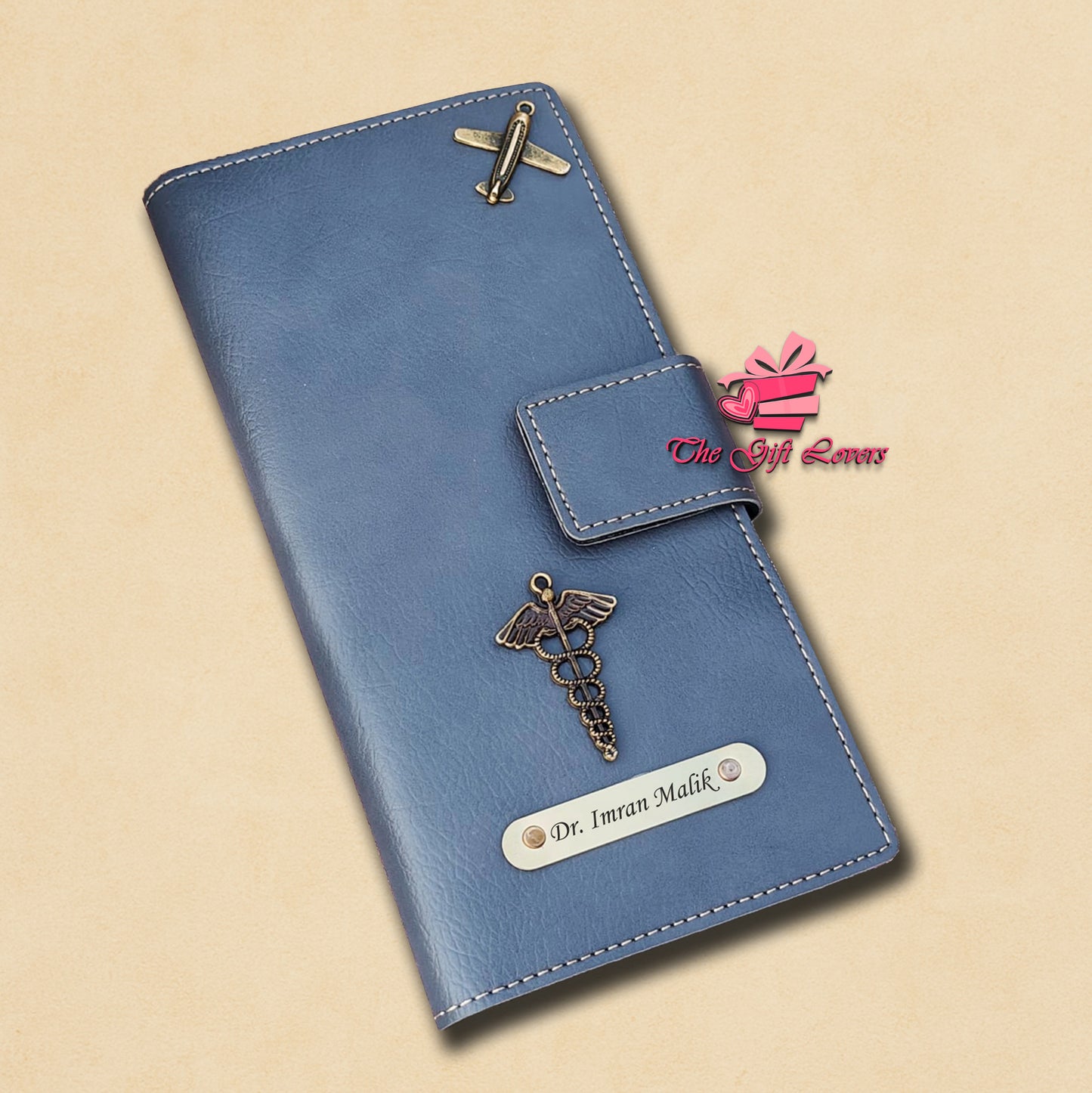 Personalized Leather Travel Wallet with Name Tag & Charms