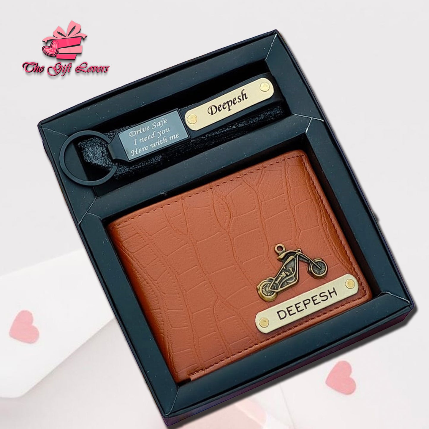 Personalized Wallet with Engraved Keychain Gift Set