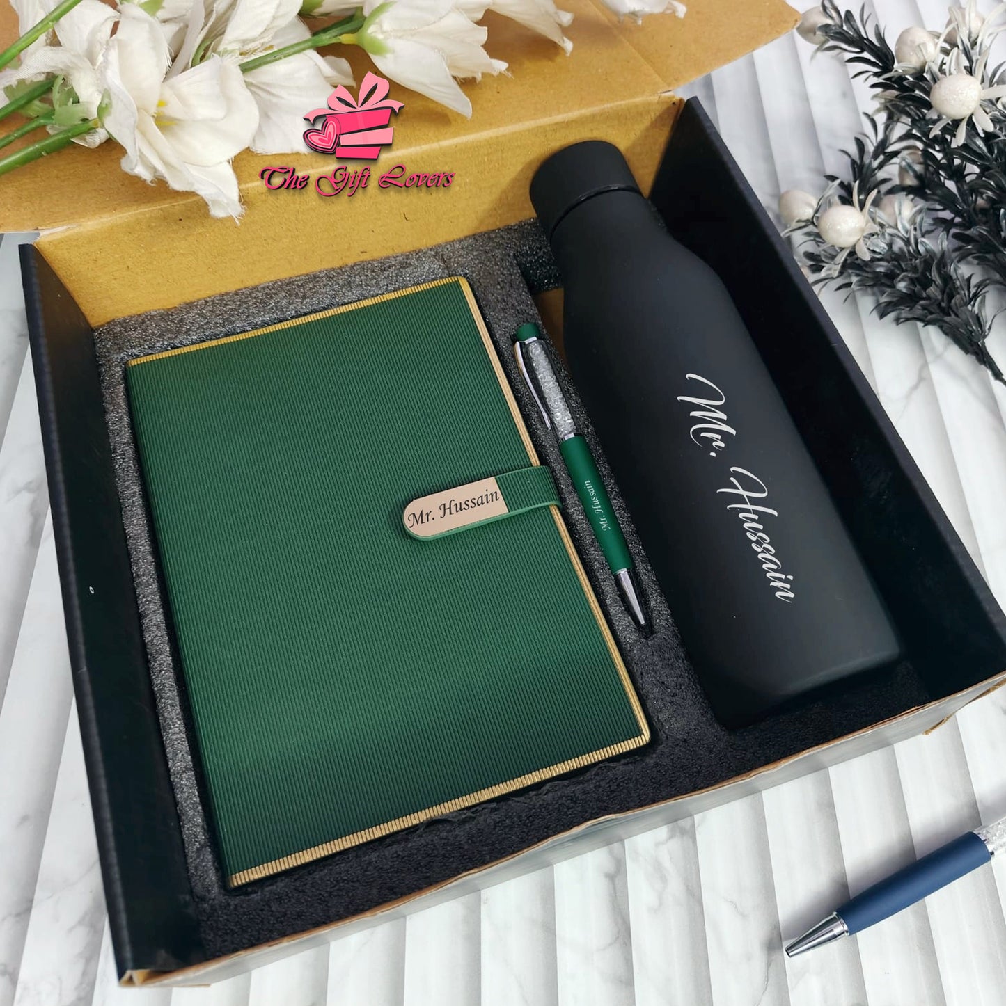 Premium Personalized Gift Set – Bottle, Diary & Pen Combo