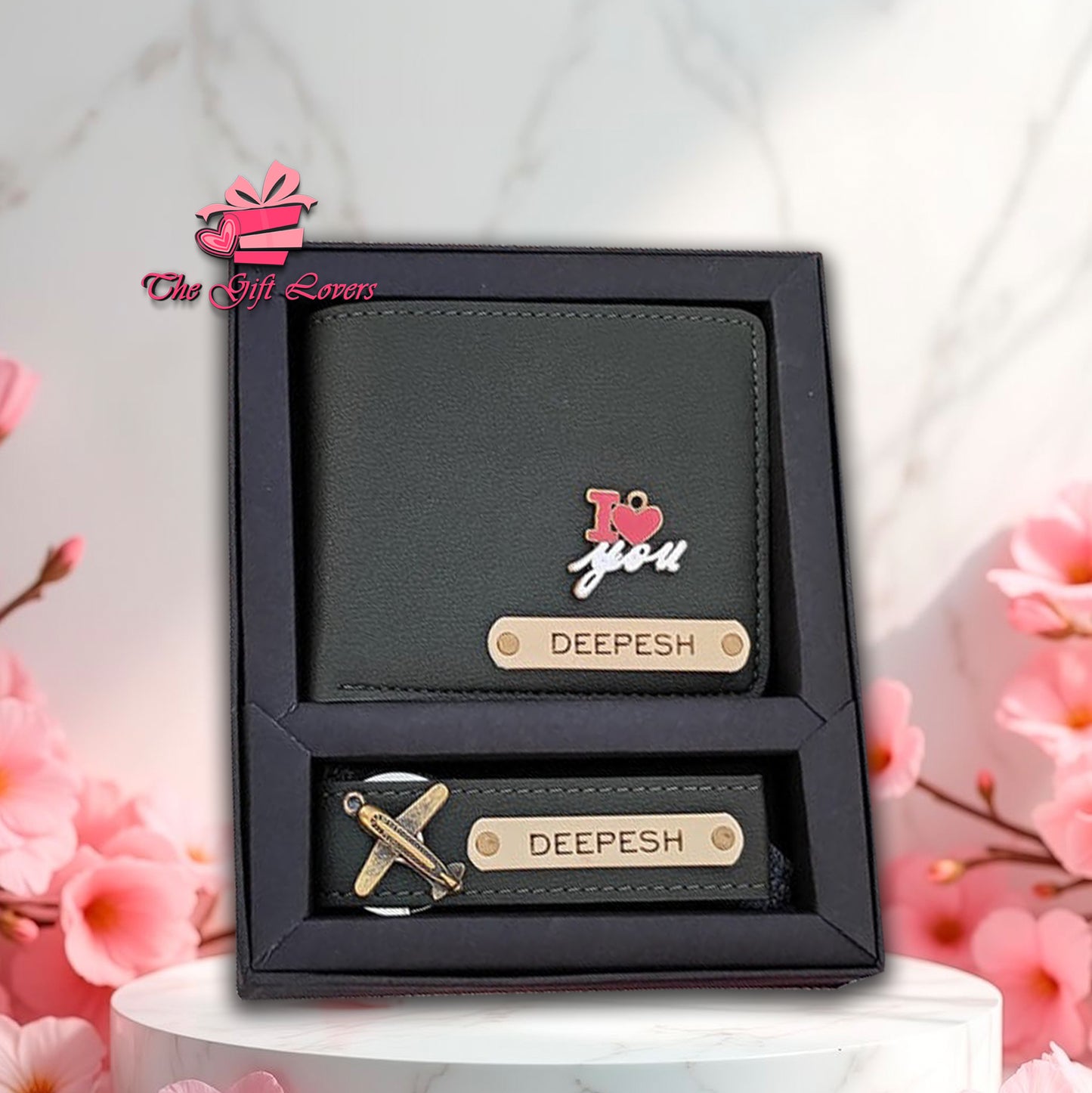 Personalized Leather Wallet and Keychain Gift Set