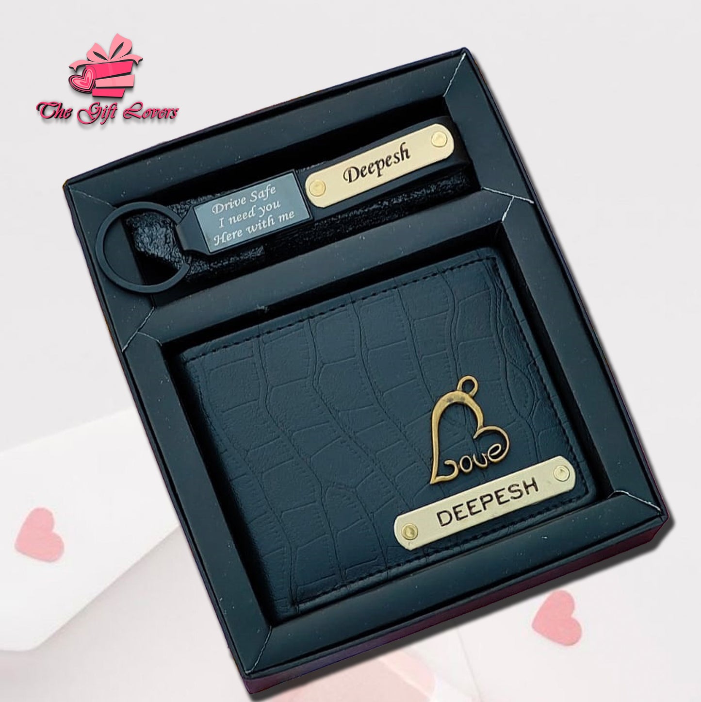 Personalized Wallet with Engraved Keychain Gift Set