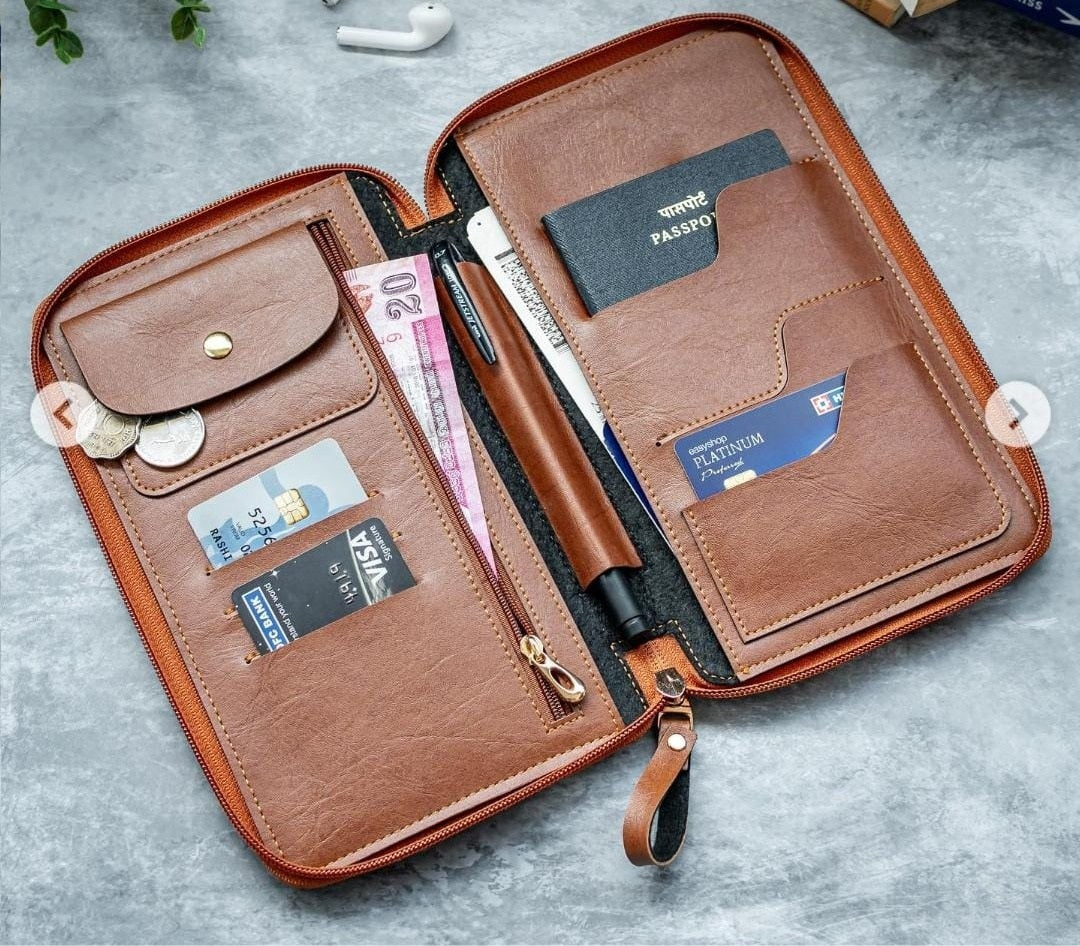Personalized Leather Travel Wallet Organizer