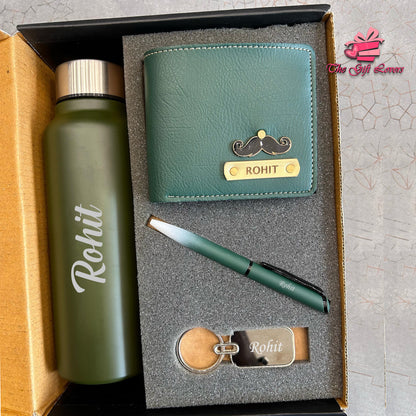 Personalized Bottle, Wallet, Pen & Keychain Gift Set