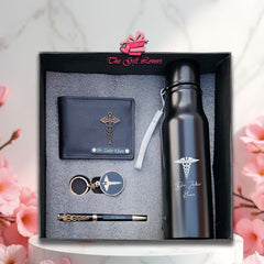 Personalized Gift Set with Wallet, Bottle, Pen & Keychain