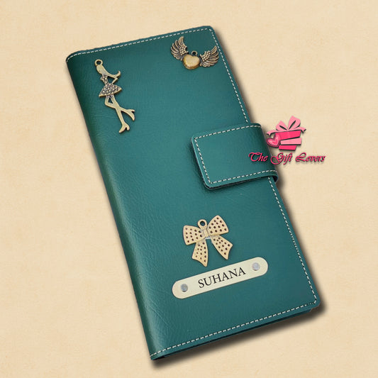 Personalized Leather Travel Wallet with Name Tag & Charms