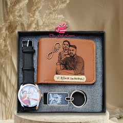 Custom Gift Set for Men – Watch, Engraved Wallet & Keychain