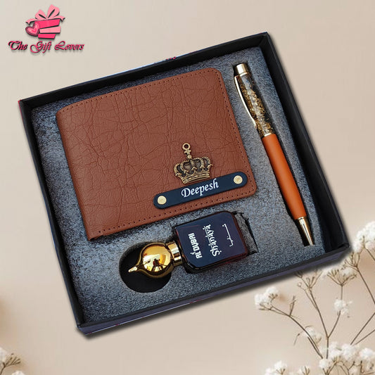 Personalized Men's Gift Set – Wallet, Pen & Fragrance Combo