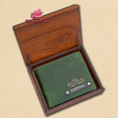 Personalized Cotrise Leather Wallet with Custom Wooden Gift Box