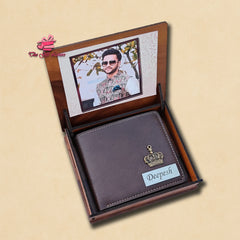 Italian Leather Wallet With Themed Wooden Box