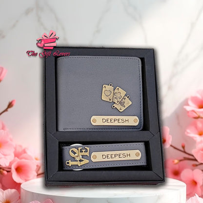 Personalized Leather Wallet and Keychain Gift Set