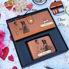 Personalized Couple Wallet Set with Sketch & Name
