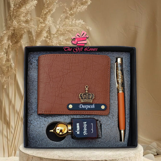 Personalized Men's Gift Set – Wallet, Pen & Fragrance Combo