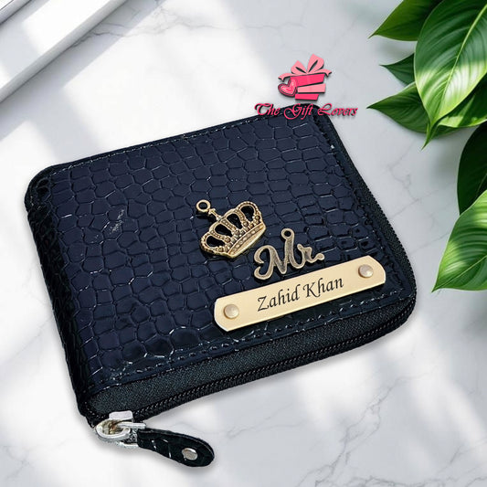 Personalized Glossy Croc Leather Zip Wallet Unisex Edition