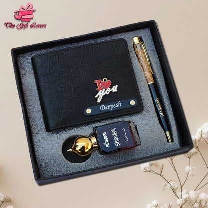 Personalized Men's Gift Set – Wallet, Pen & Fragrance Combo