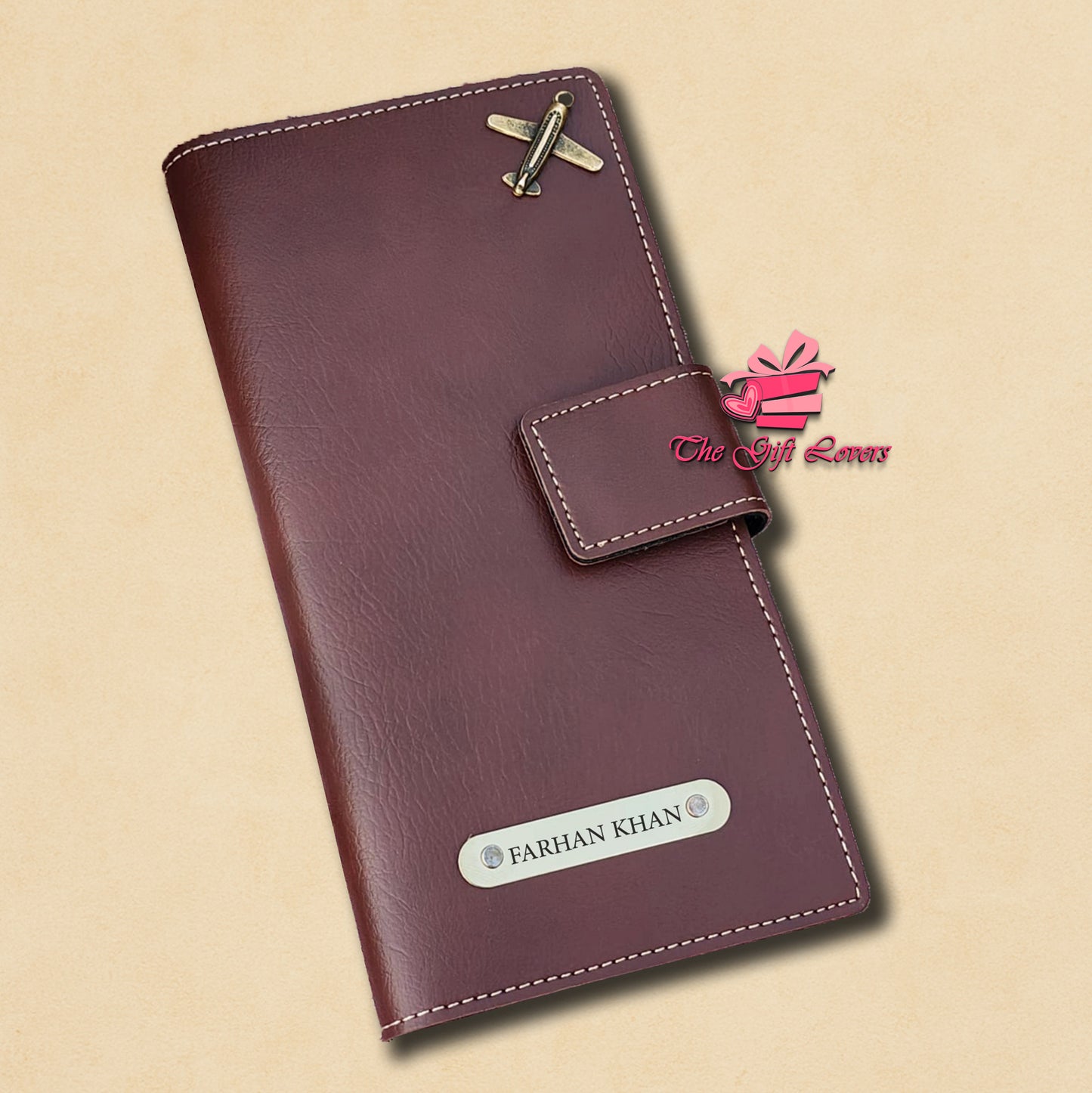 Personalized Leather Travel Wallet with Name Tag & Charms