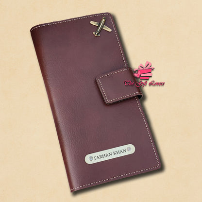 Personalized Leather Travel Wallet with Name Tag & Charms