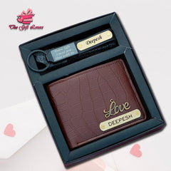 Personalized Wallet with Engraved Keychain Gift Set