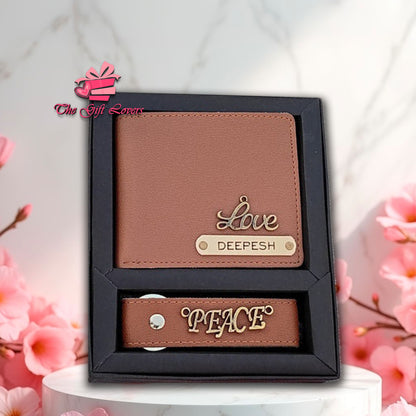 Personalized Leather Wallet and Keychain Gift Set