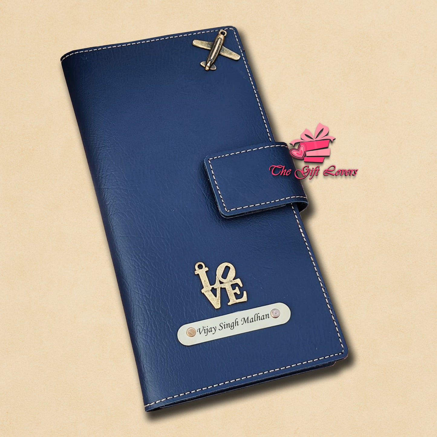 Personalized Leather Travel Wallet with Name Tag & Charms