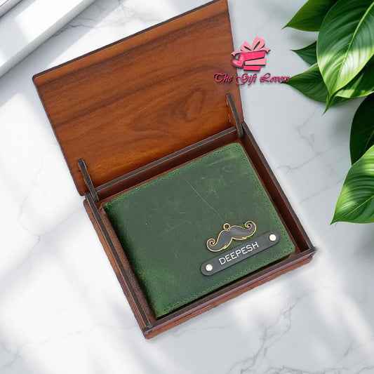 Personalized Cotrise Leather Wallet with Custom Wooden Gift Box