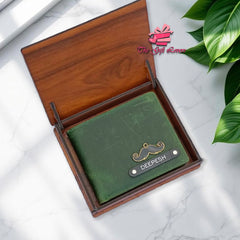 Personalized Cotrise Leather Wallet with Custom Wooden Gift Box