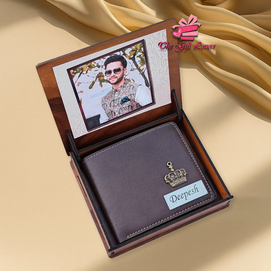 Italian Leather Wallet With Themed Wooden Box
