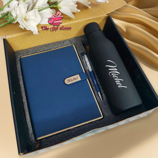 Premium Personalized Gift Set – Bottle, Diary & Pen Combo