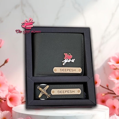 Personalized Leather Wallet and Keychain Gift Set
