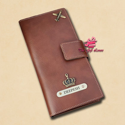 Personalized Leather Travel Wallet with Name Tag & Charms