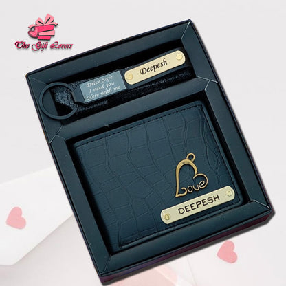 Personalized Wallet with Engraved Keychain Gift Set